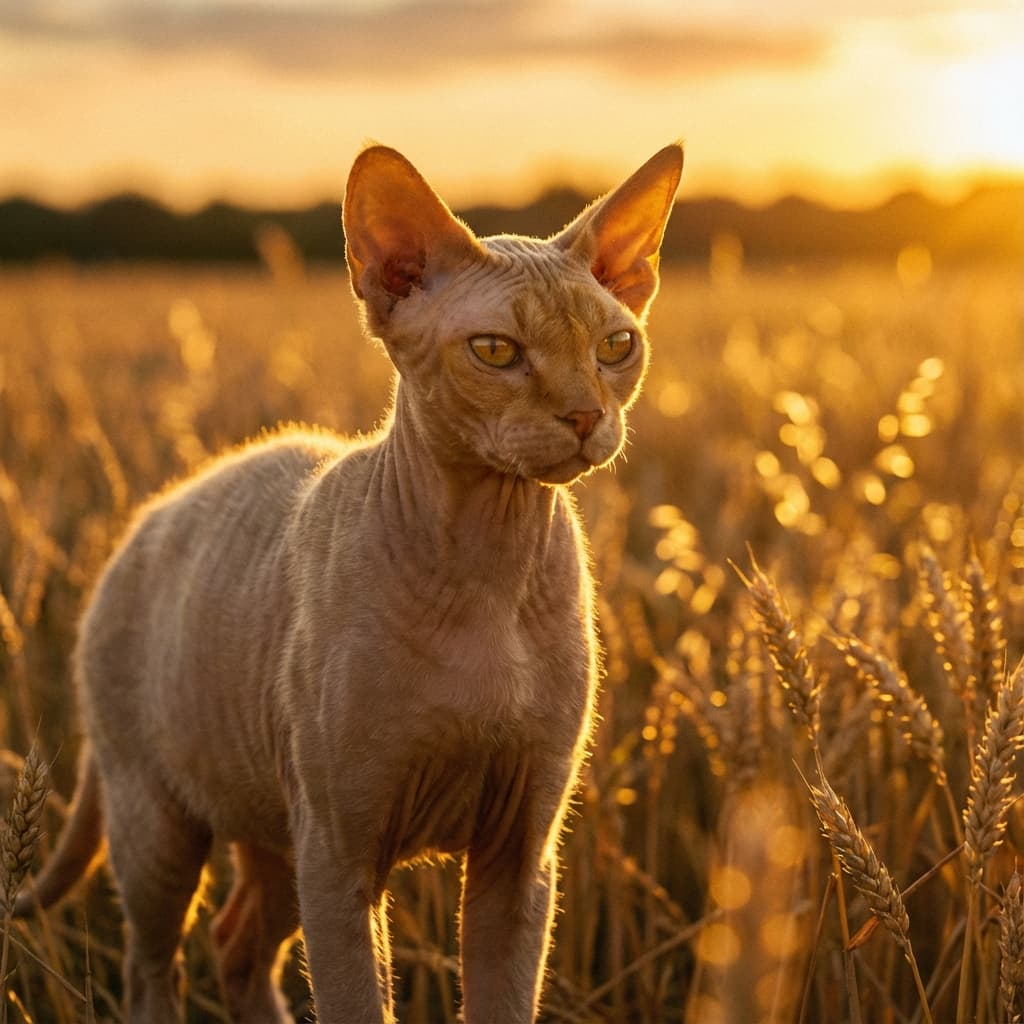 Sphynx in Golden Hour Field style