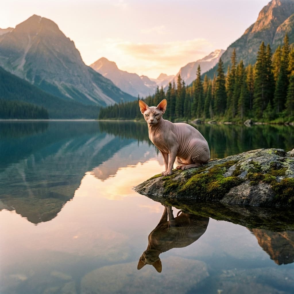 Sphynx in Lakeside Scene style