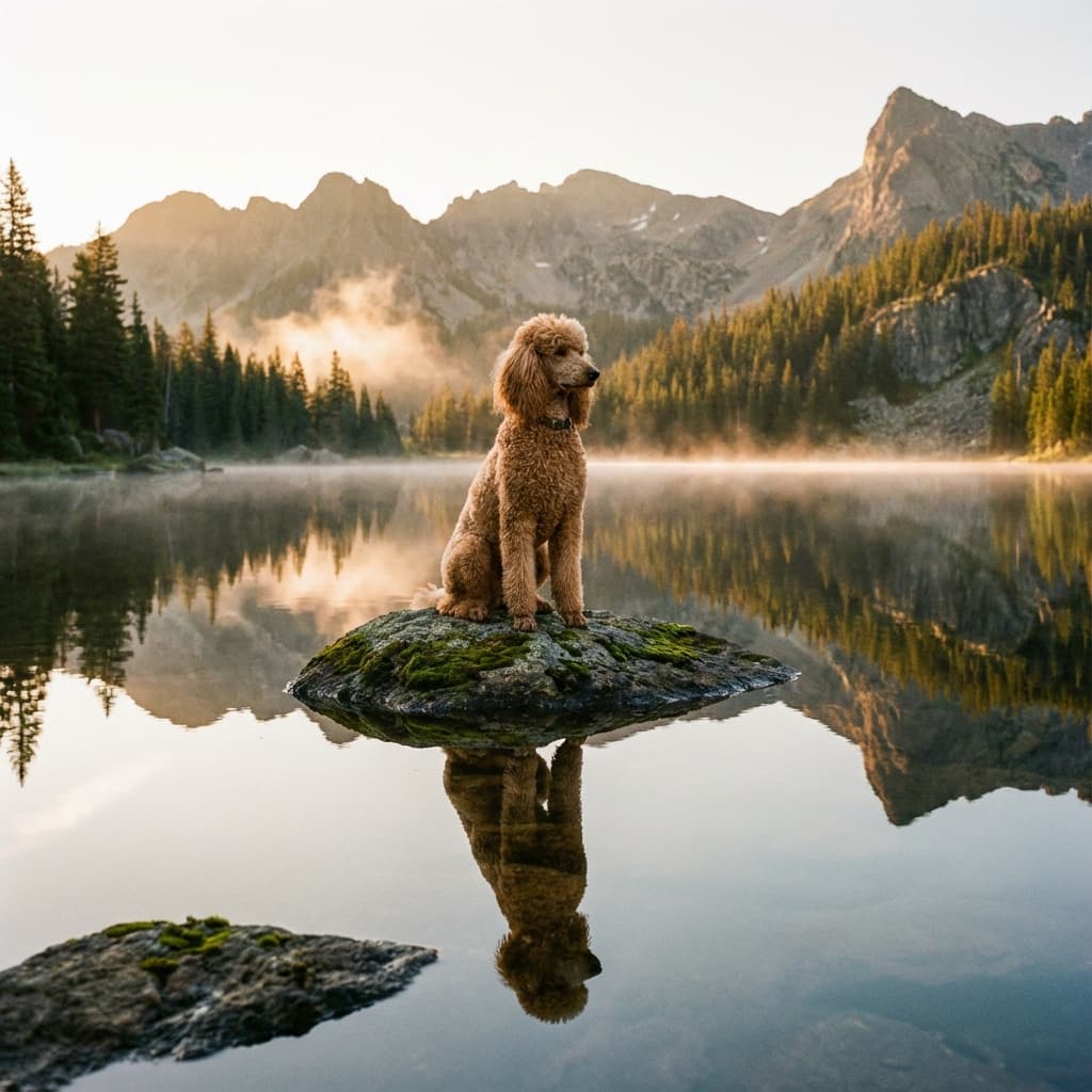 Standard Poodle in Lakeside Scene style