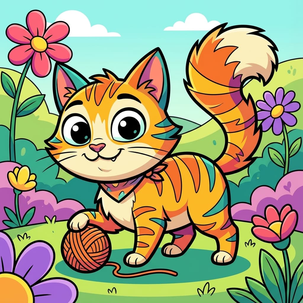Tabby Cat in Cartoon Style