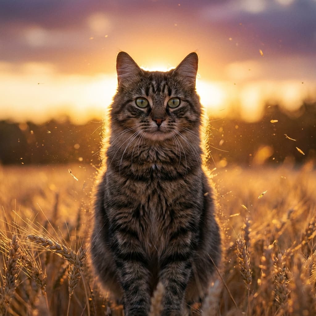 Tabby Cat in Golden Hour Field style