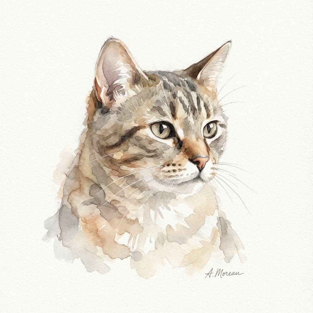 Tabby Cat in Watercolor style