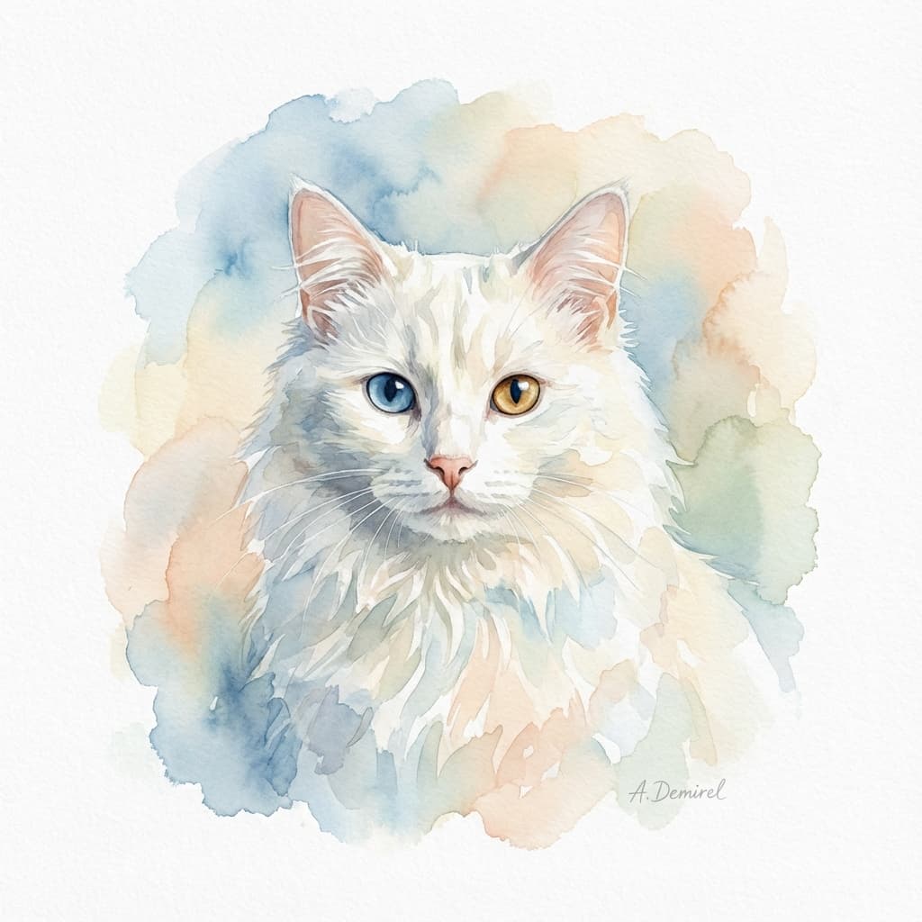 Turkish Angora in Watercolor style