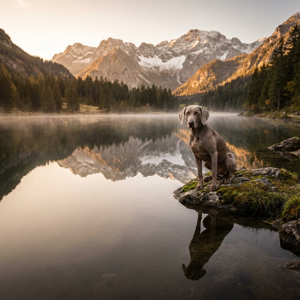 Weimaraner in Lakeside Scene style