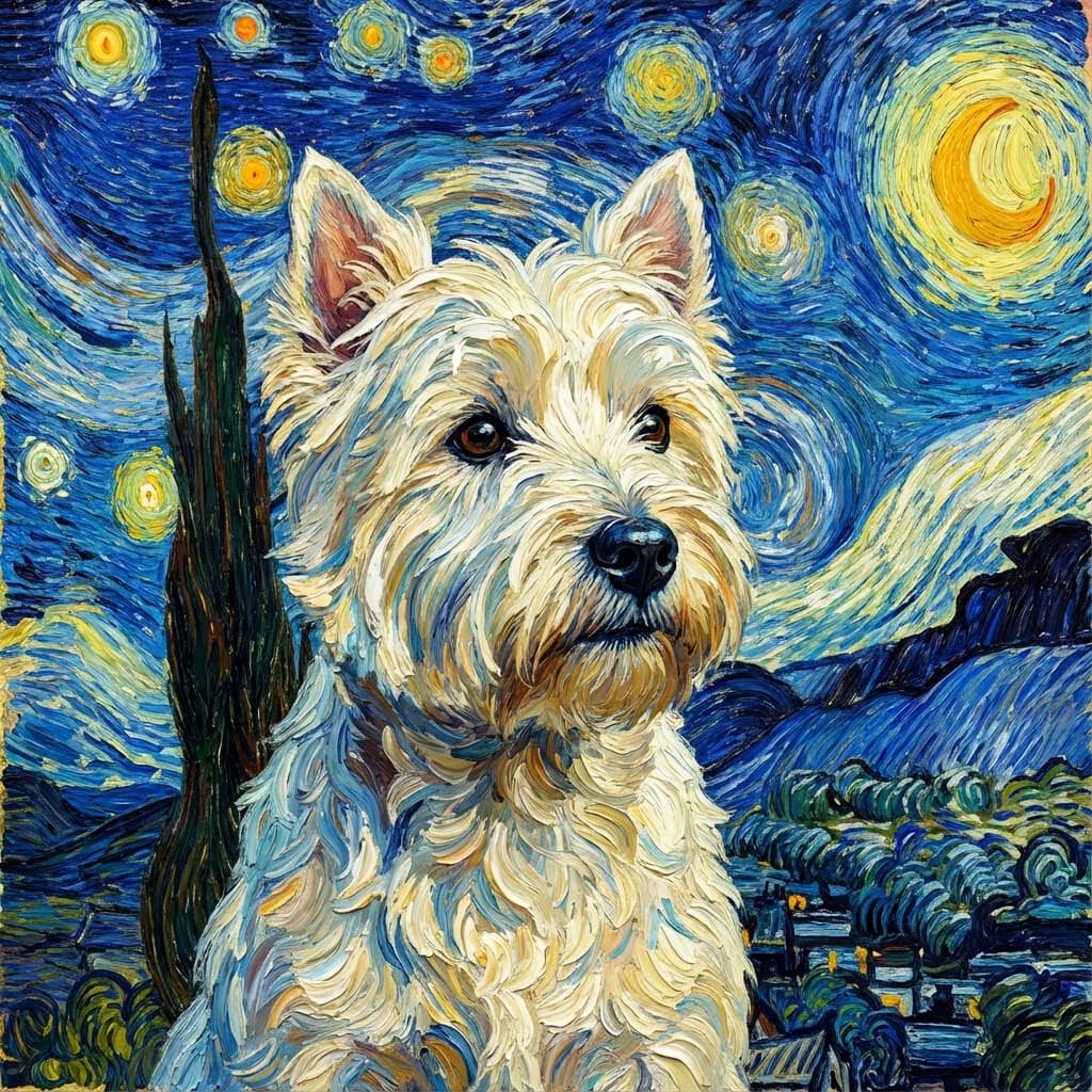 West Highland White Terrier in Van Gogh style