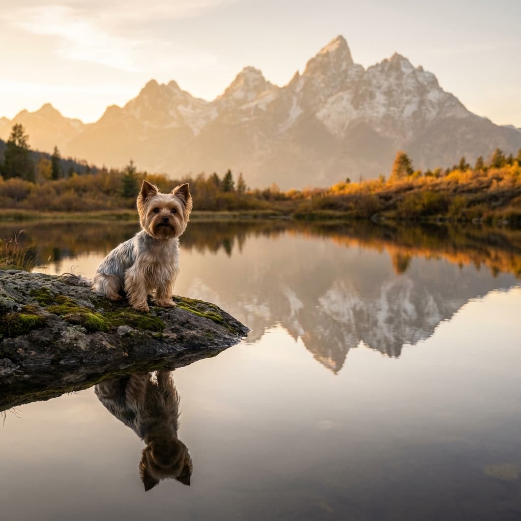 Yorkshire Terrier in Lakeside Scene style