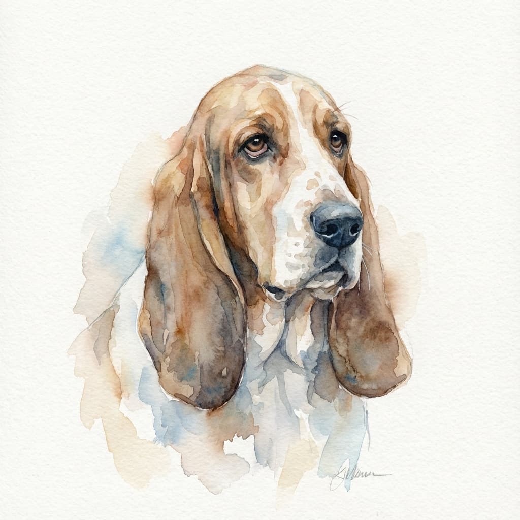 Basset Hound in Watercolor style