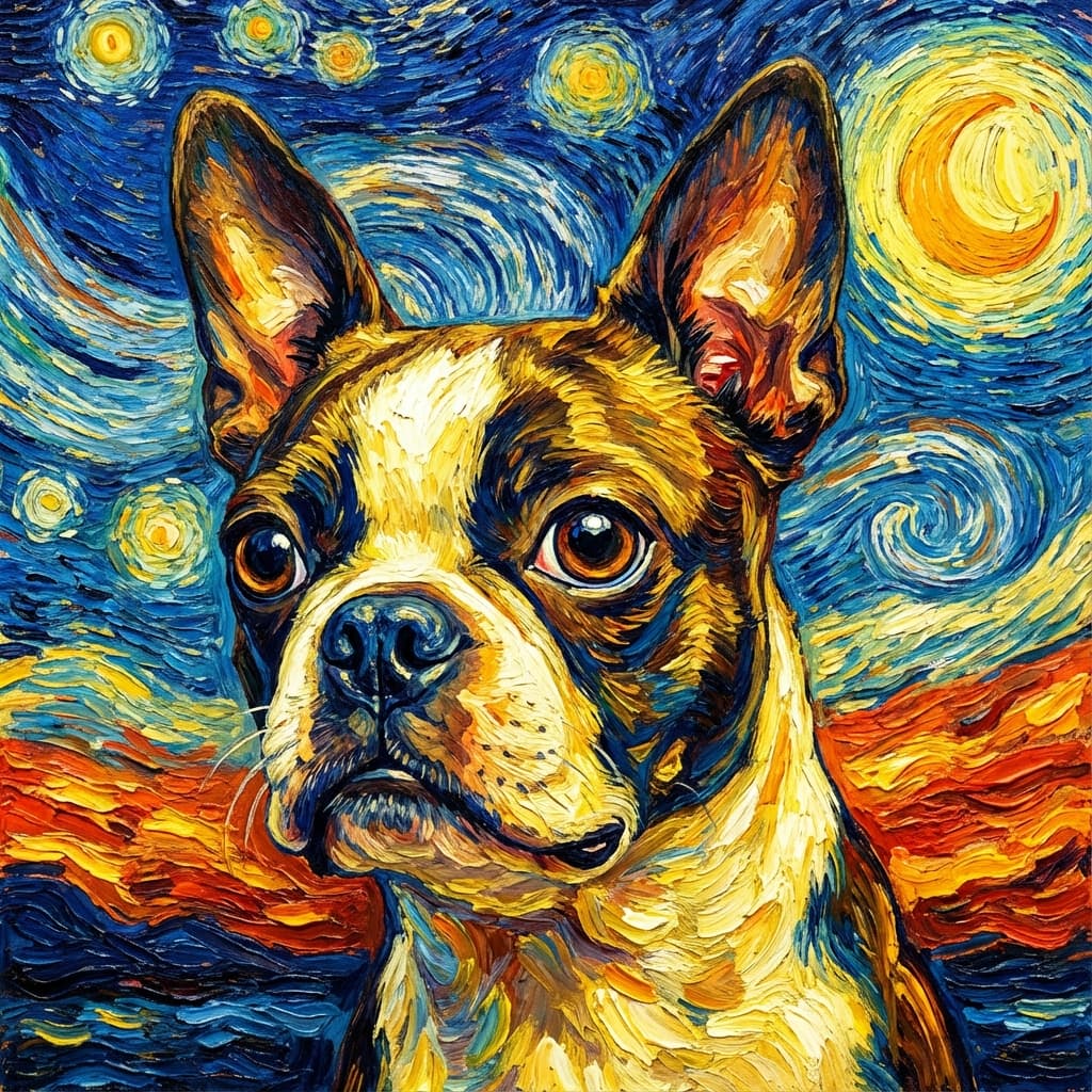 Boston Terrier in Van Gogh style