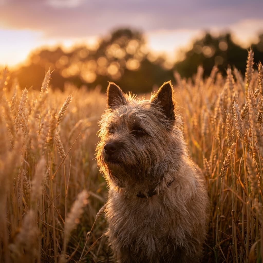 Cairn Terrier in Golden Hour Field style