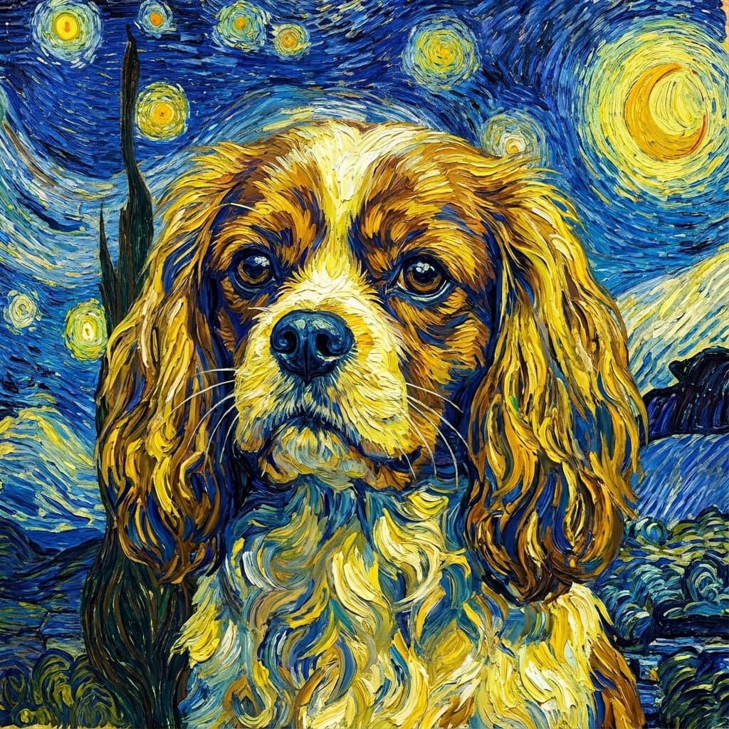 Cavalier King Charles Spaniel in Van Gogh style