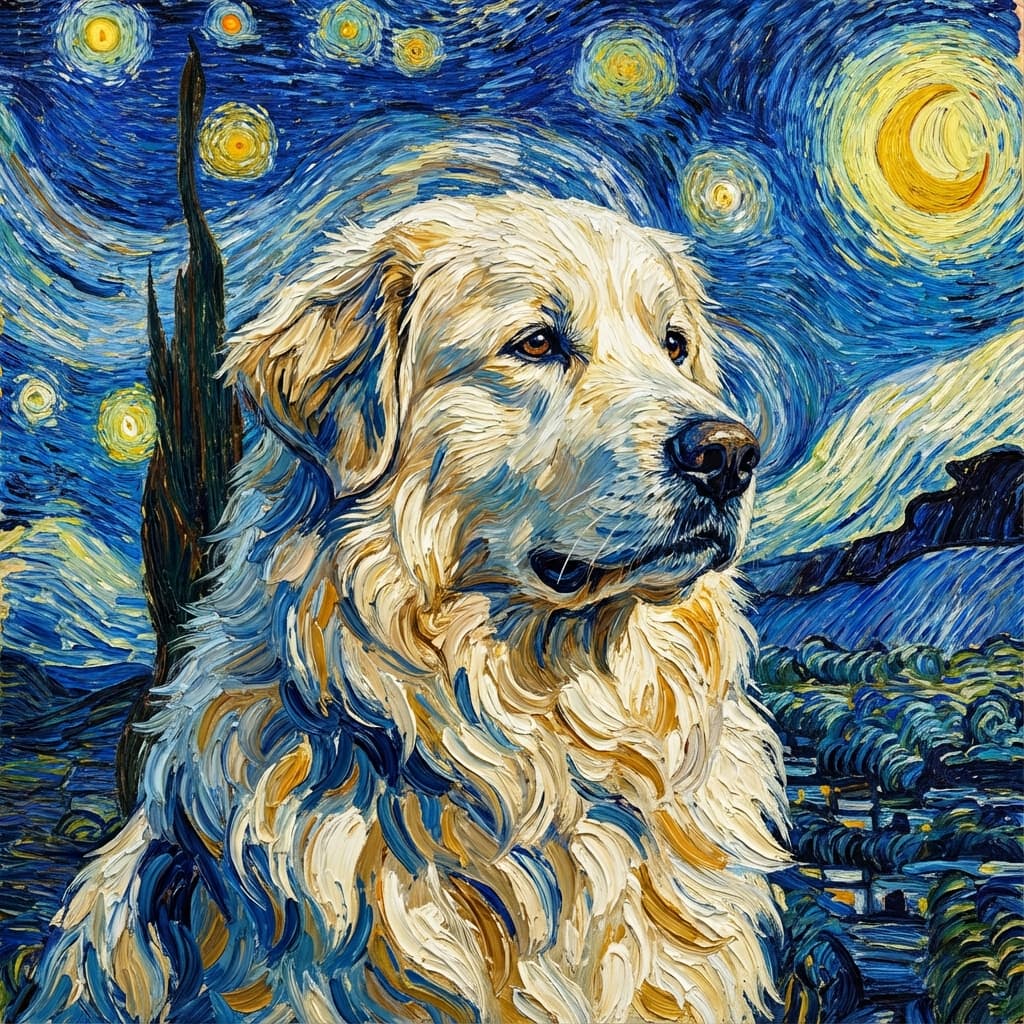 Great Pyrenees in Van Gogh style