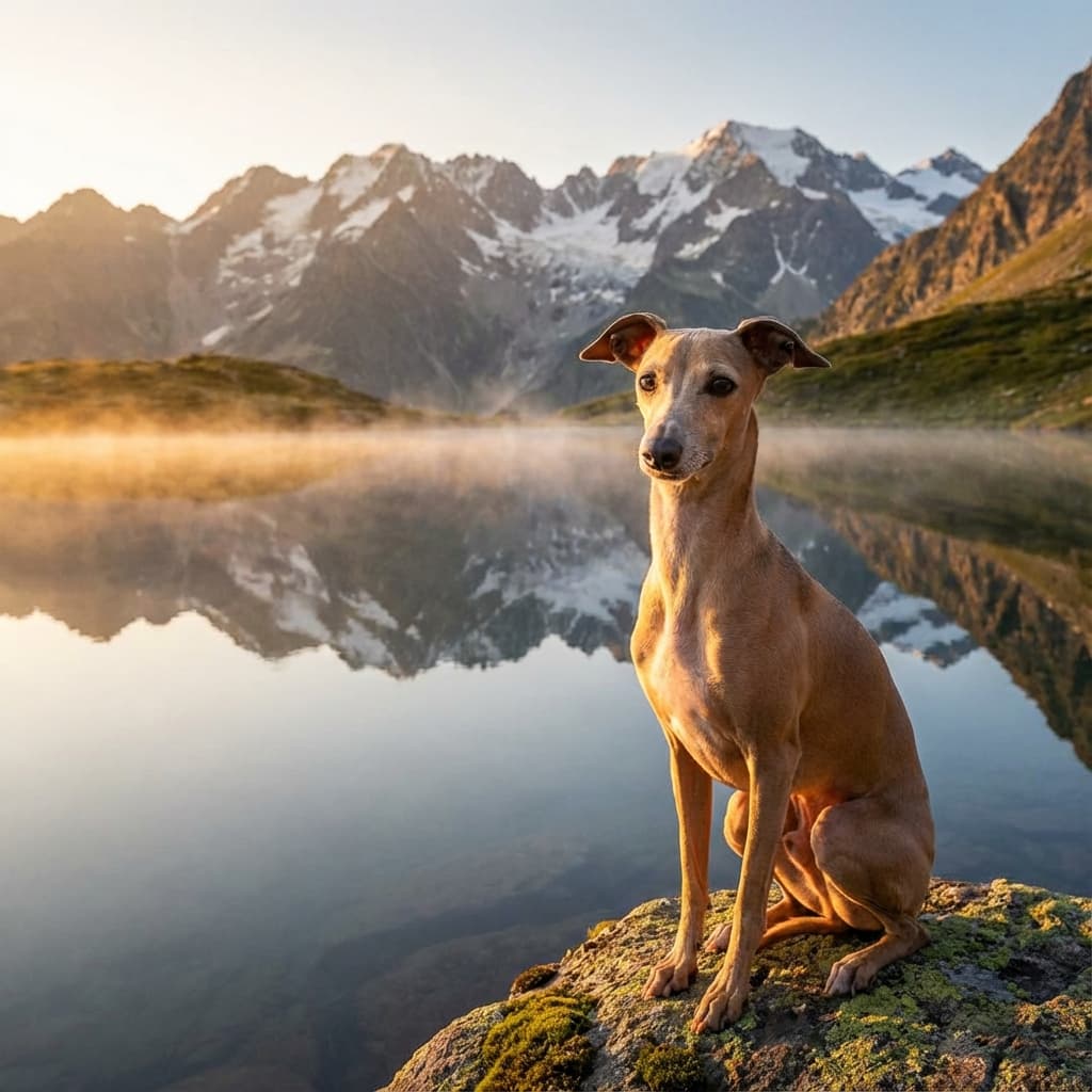Italian Greyhound in Lakeside Scene style