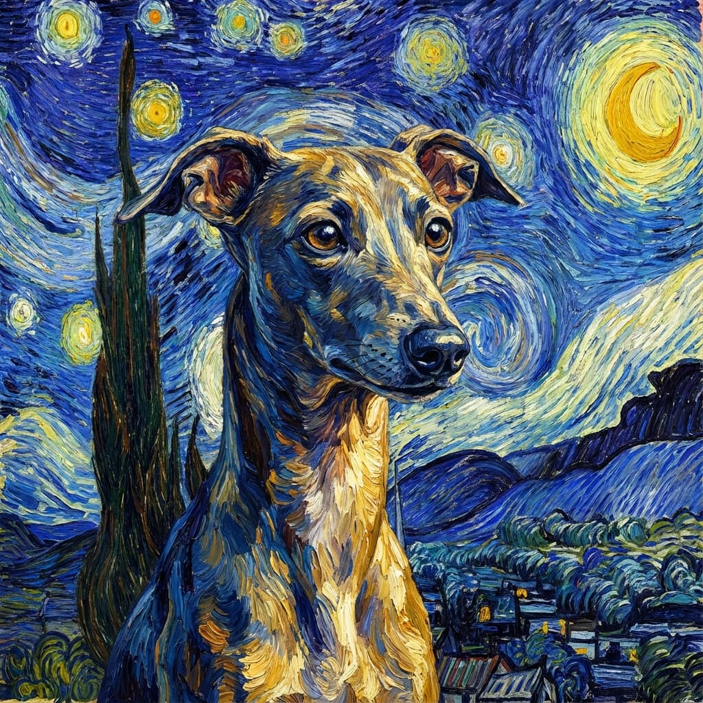 Italian Greyhound in Van Gogh style