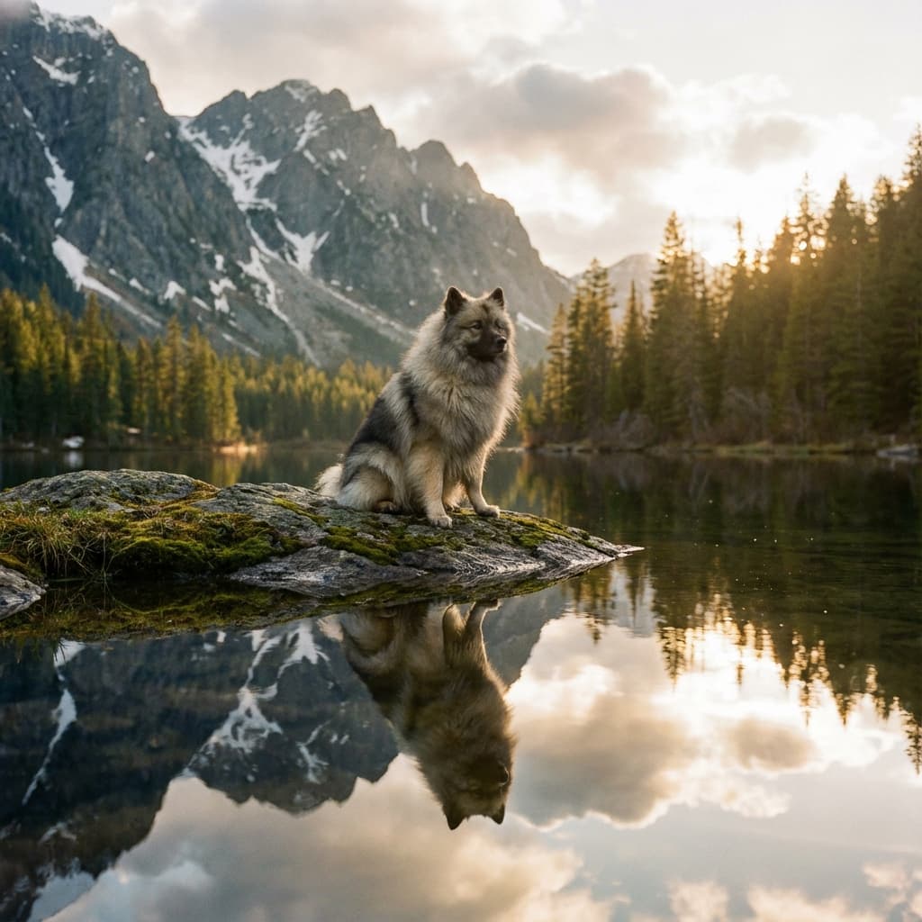 Keeshond in Lakeside Scene style