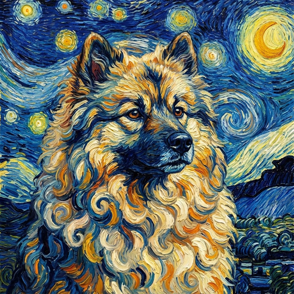 Keeshond in Van Gogh style