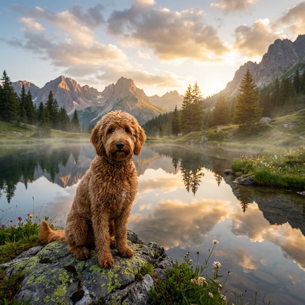 Labradoodle in Scene Lakeside Style