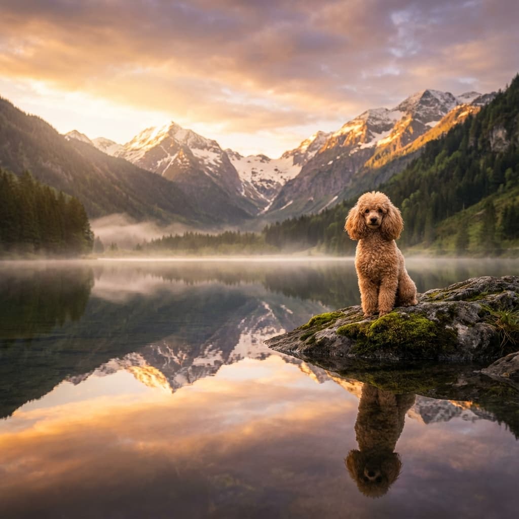Miniature Poodle in Lakeside Scene style