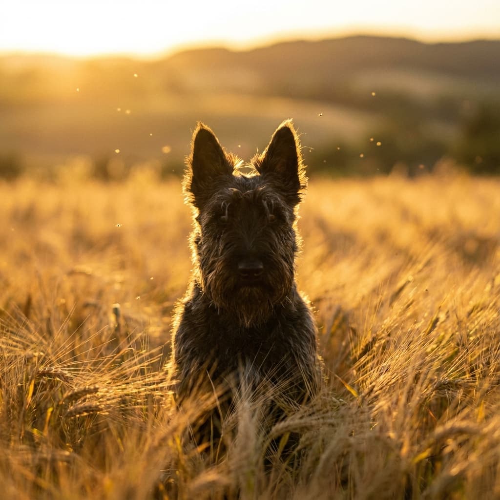 Scottish Terrier in Golden Hour Field style