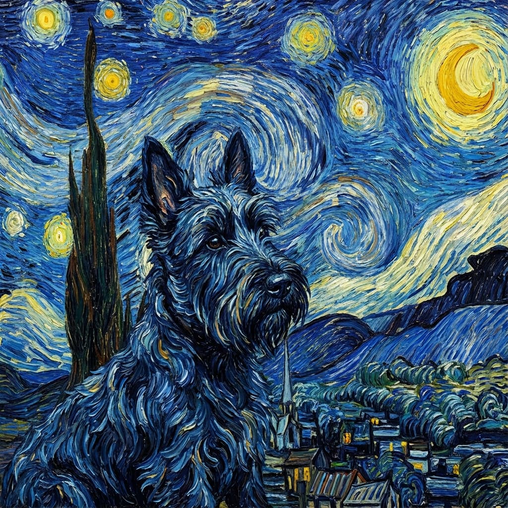 Scottish Terrier in Van Gogh style