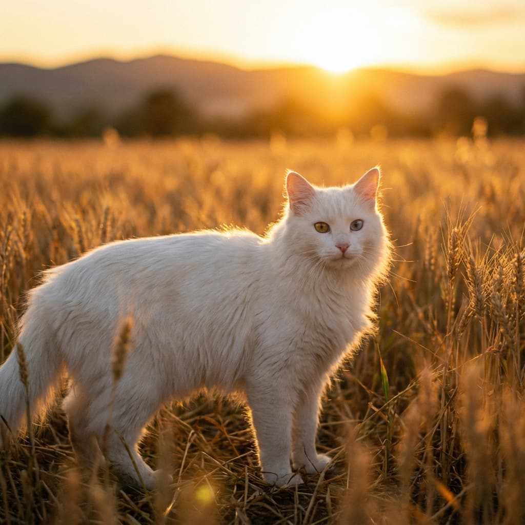 Turkish Angora in Golden Hour Field style