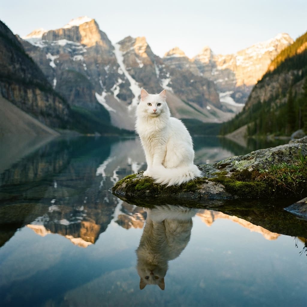 Turkish Angora in Lakeside Scene style