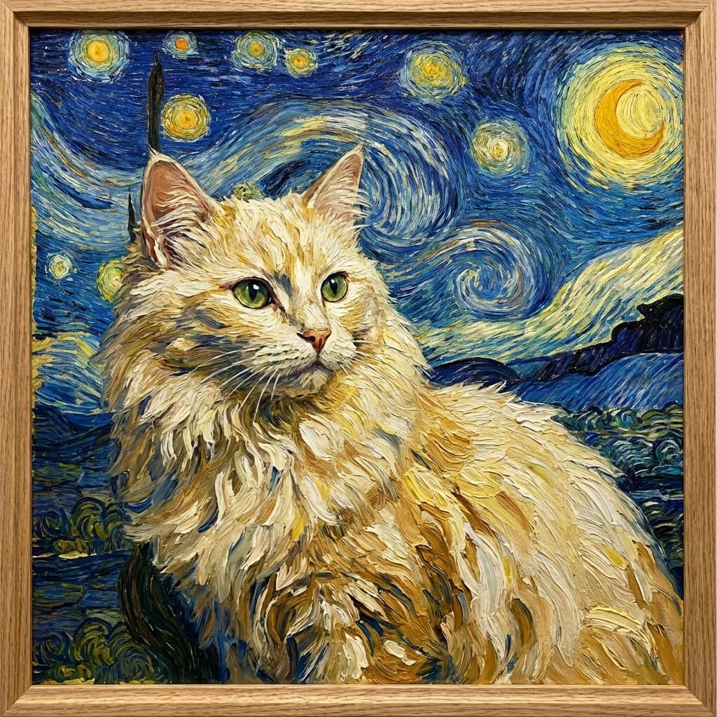Turkish Angora in Van Gogh style