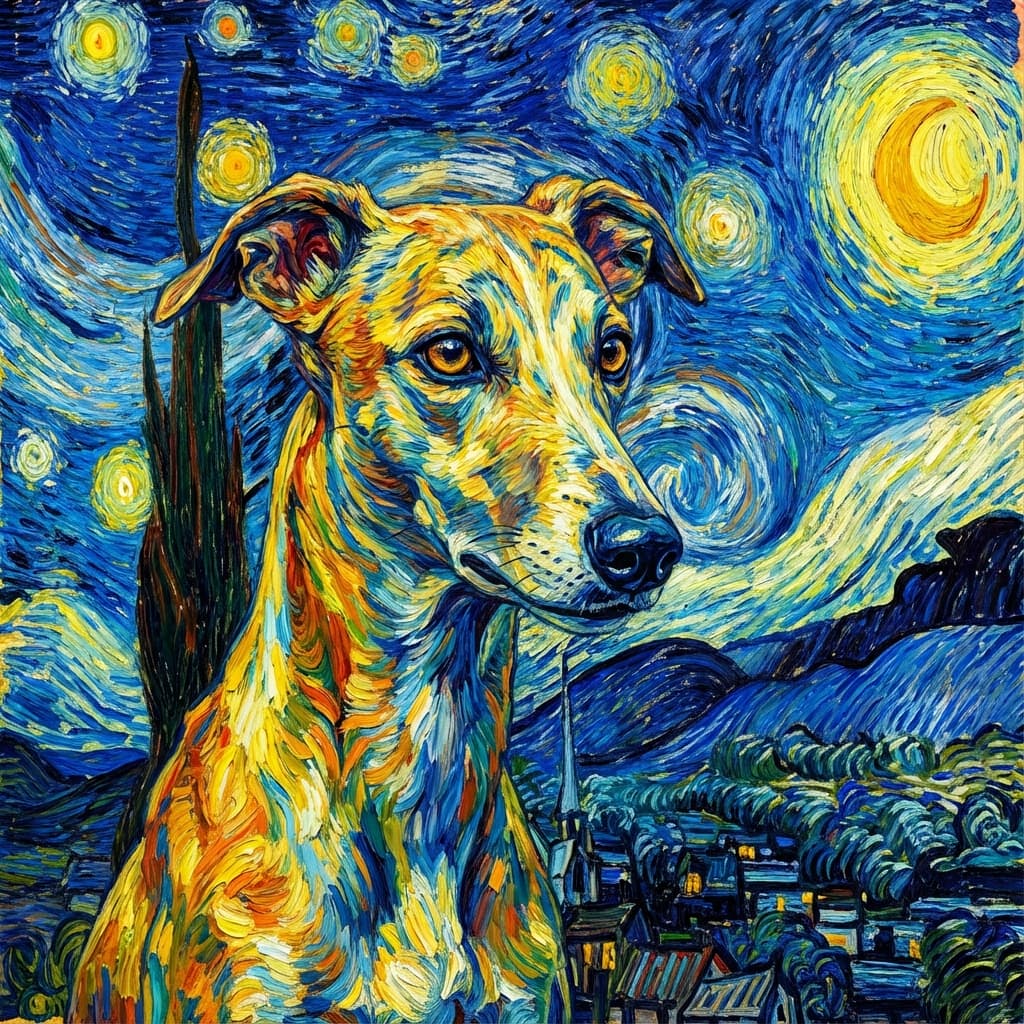 Whippet in Van Gogh style